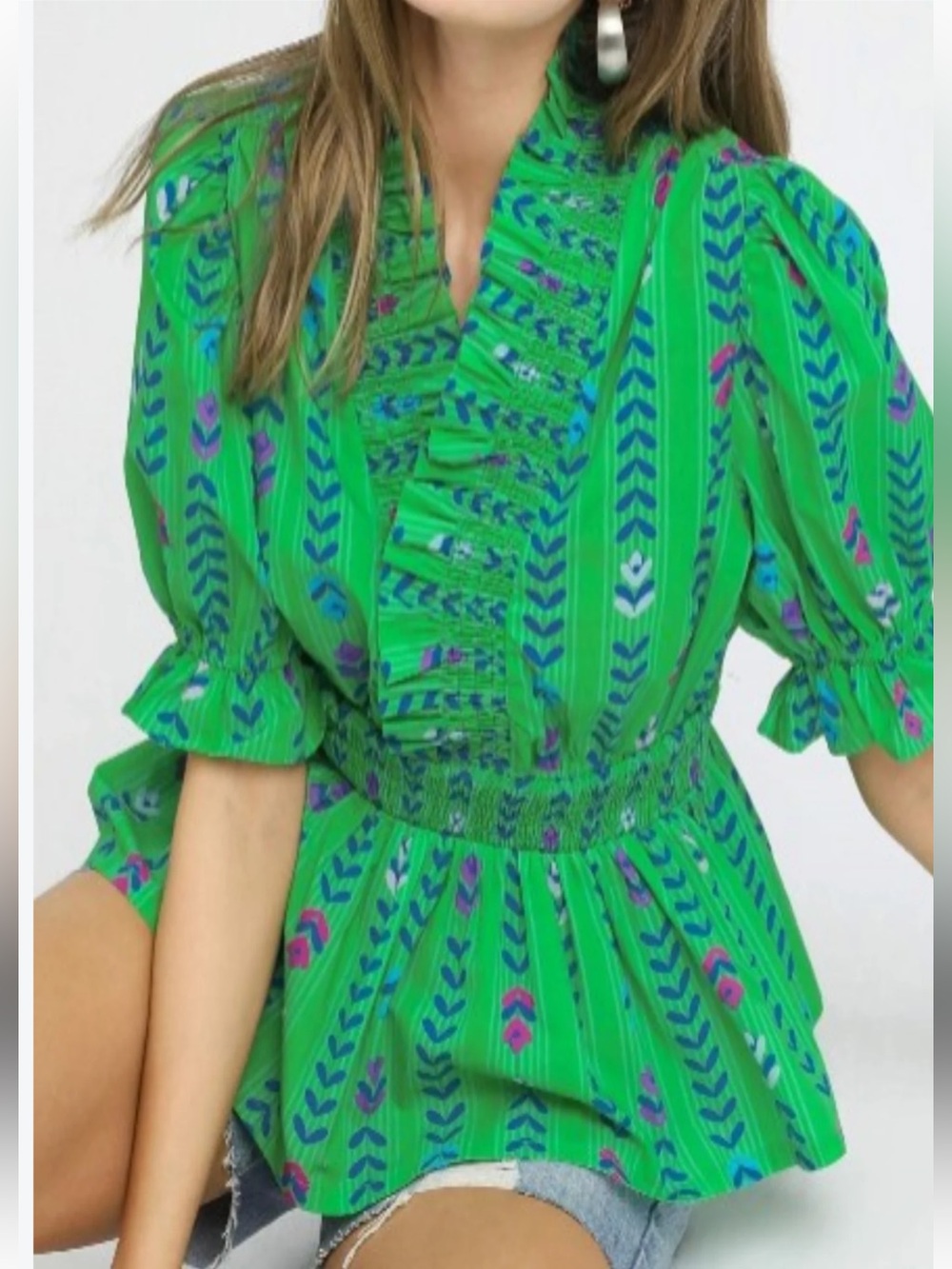 Umgee MEREDITH TOP - GREEN MIX small NWOT